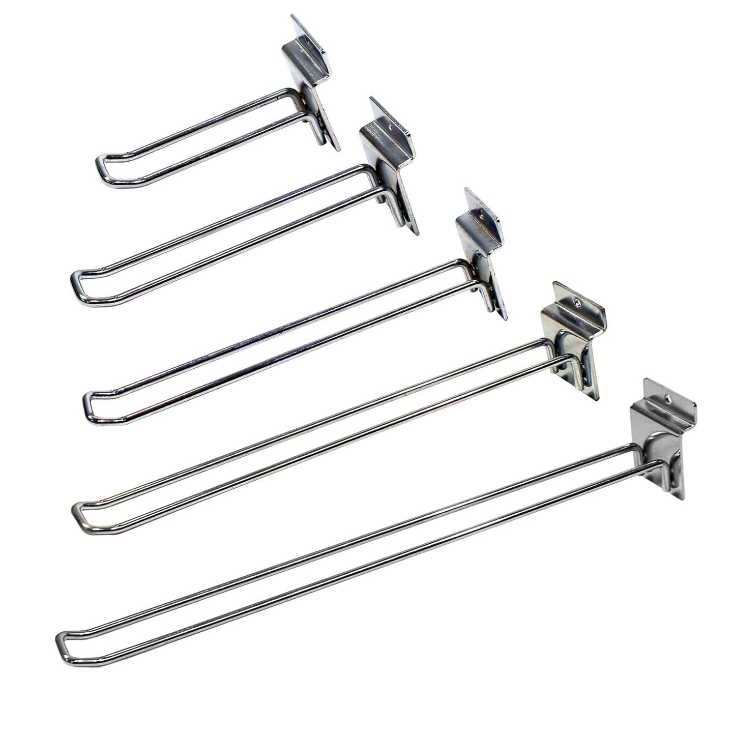 SLATWALL HOOK DOUBLE PRONGED CHROME 100MM