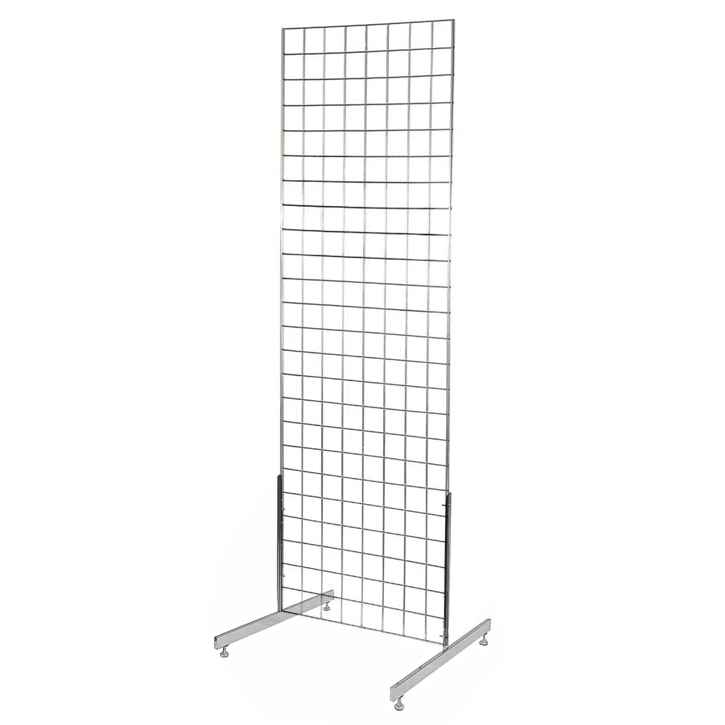 A silver metal wire grid display stand with a rectangular grid pattern on a base, shown against a plain white background.
