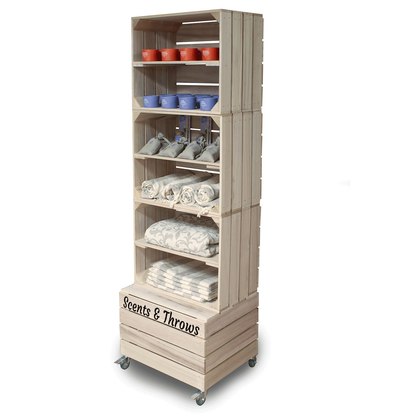 4 CRATE TOWER WITH SHELVES & WHEELS