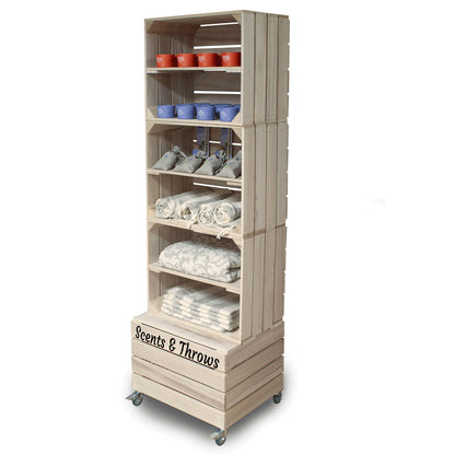 4 CRATE TOWER WITH SHELVES & WHEELS