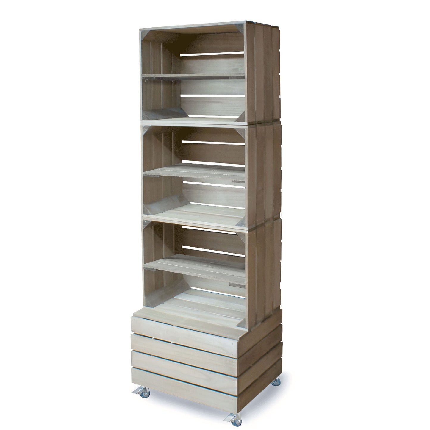 4 CRATE TOWER WITH SHELVES & WHEELS