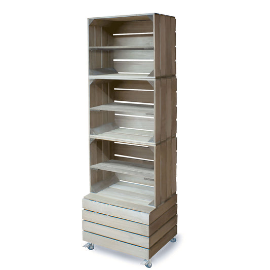 4 CRATE TOWER WITH SHELVES & WHEELS
