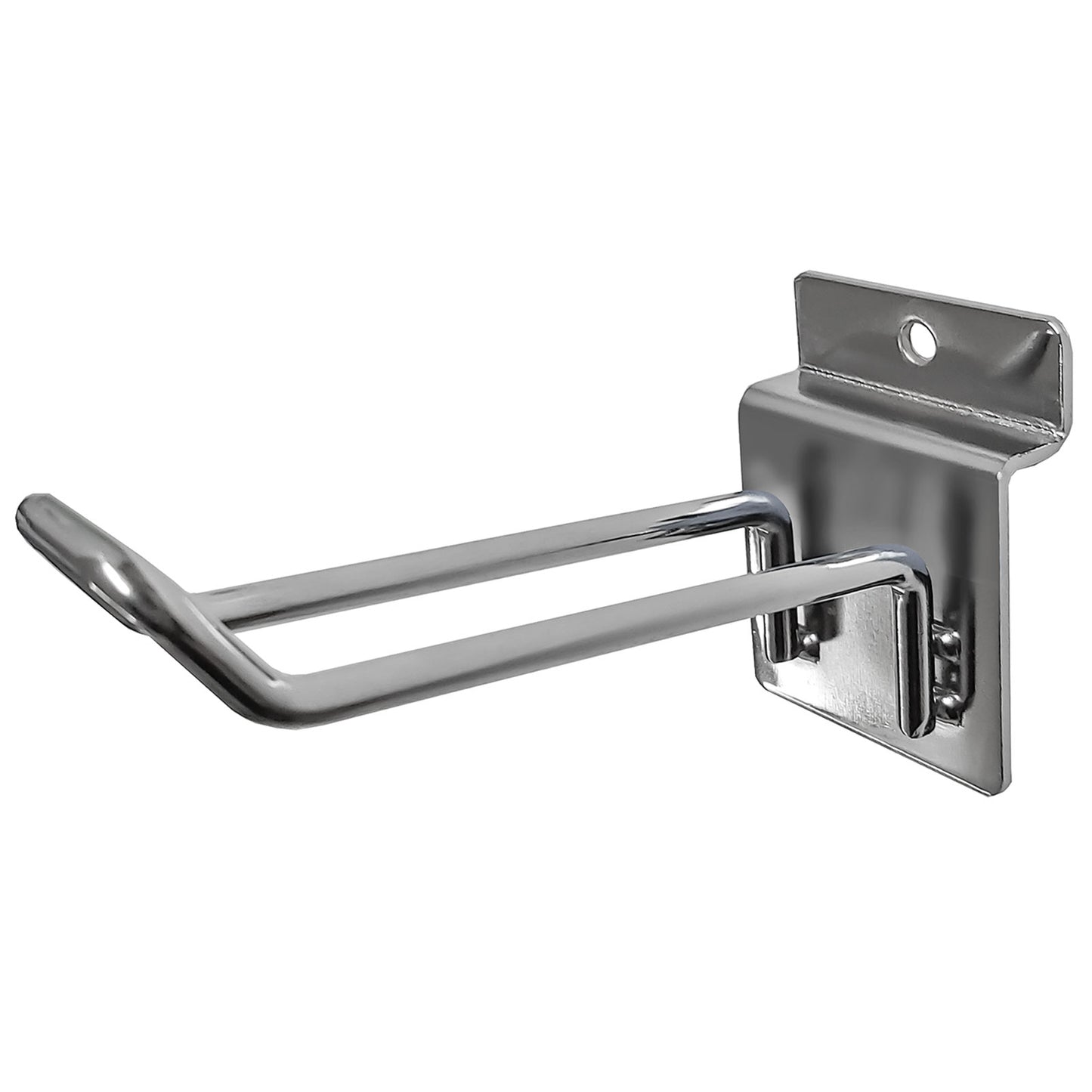SLATWALL HOOK DOUBLE PRONGED CHROME 100MM