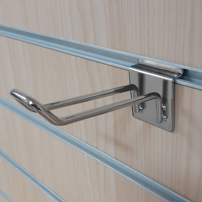 SLATWALL HOOK DOUBLE PRONGED CHROME 100MM