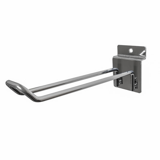 SLATWALL HOOKS DOUBLE PRONGED CHROME 150MM