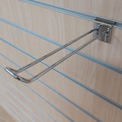 SLATWALL HOOKS DOUBLE PRONGED CHROME 200MM