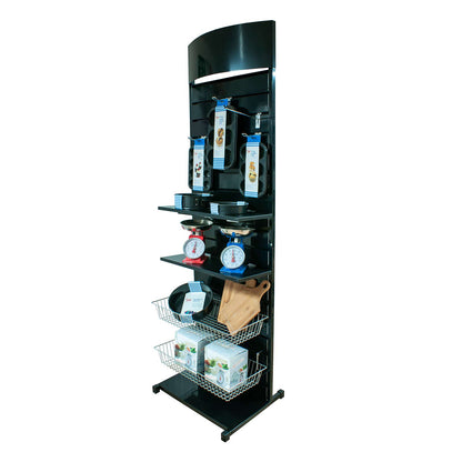 METAL SLATWALL DISPLAY STAND WITH BOWED HEADER