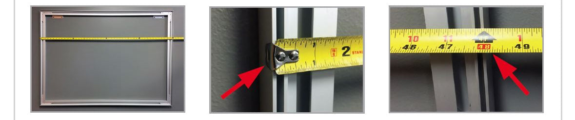 Three views of measuring tension frame for SEG graphics, with a tape measure for scale.