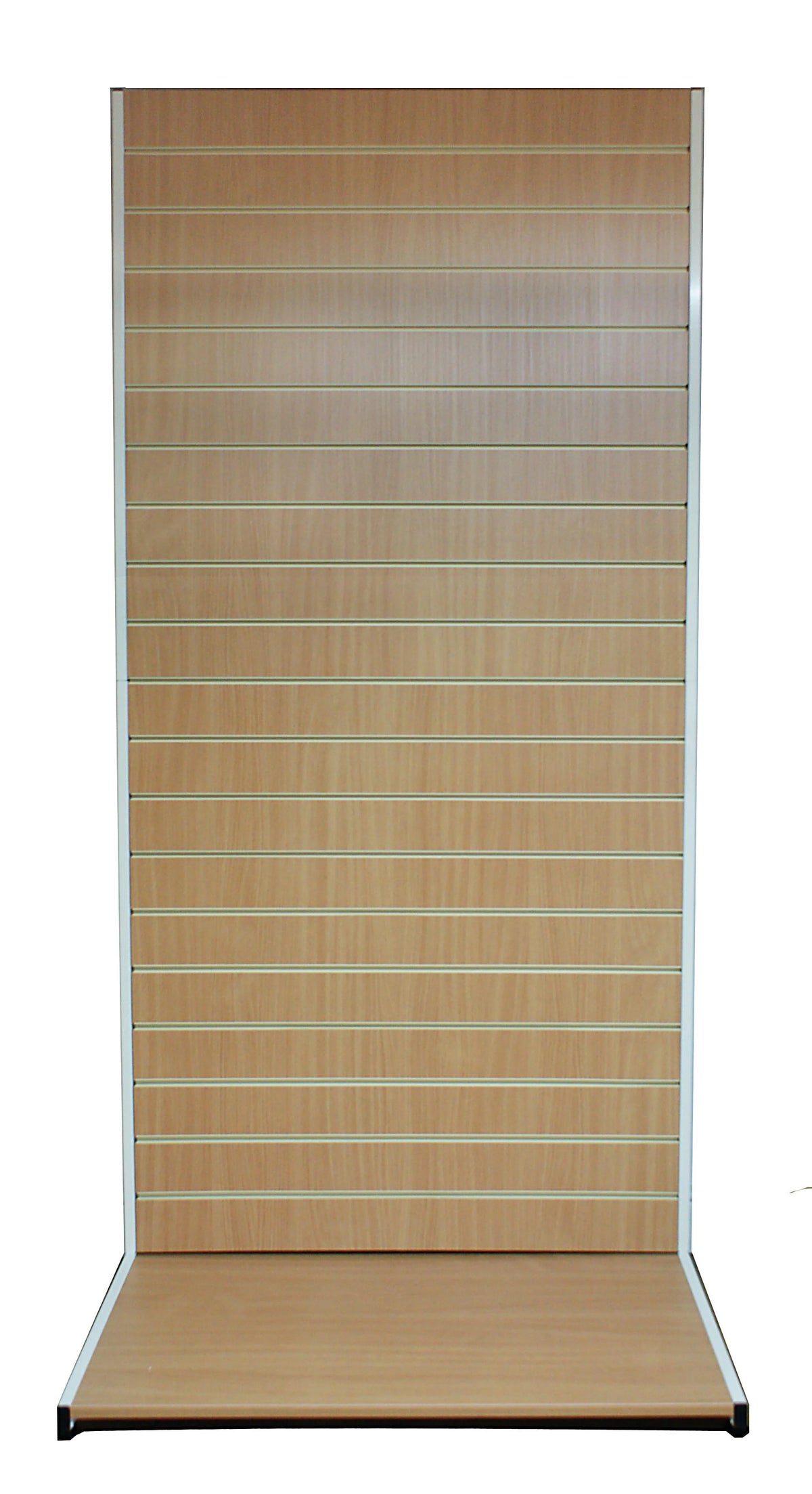 Beech slat wall display stand on a white background