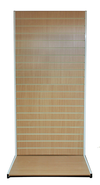 Beech slat wall display stand on a white background